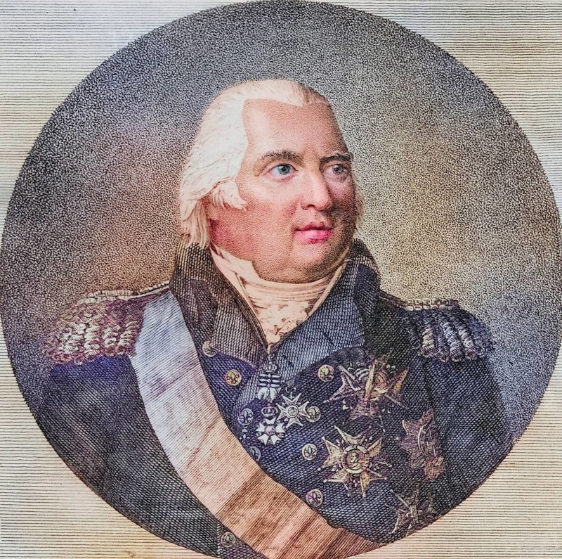Louis XVIII, Louis-Stanislas-Xavier, 1755-1824, King of France 1814-1824, Photo-etching from an old print. From the book Lady Jackson's works XIII, The Court of the Tuileries I, Historic, digitally restored reproduction from a 19th century original, Record date not stated