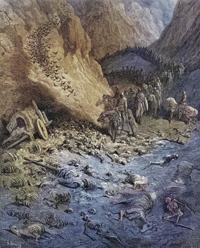 The army of the second crusade finds the remains of the soldiers of the first crusade, Historical, digitally restored reproduction from a 19th century original, Record date not stated