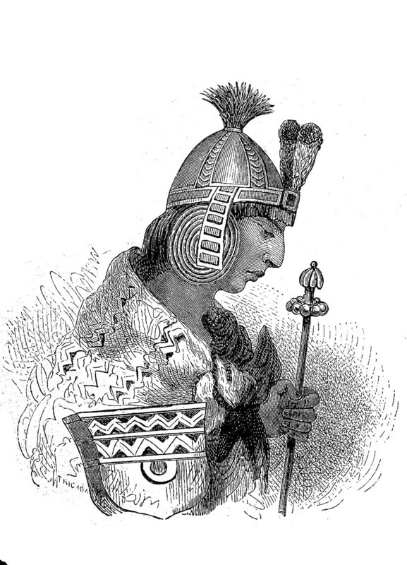 An Inca warrior from the 15th century from Peru, illustration from 1860, historical, digital reproduction of an original from the 19th century