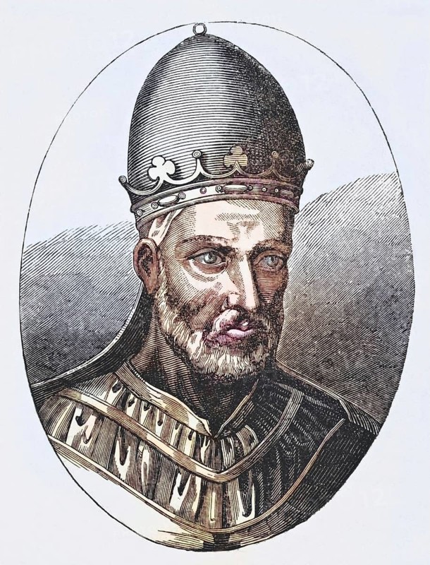 Cencio, born Pope Honorius III (1148, 1227), who urged Louis VIII to crusade against the Albigenses and founded the Dominican Order in 1216. From Science and Literature in The Middle Ages by Paul Lacroix, published in London 1878, Historical, digitally restored reproduction from a 19th century original, Record date not stated