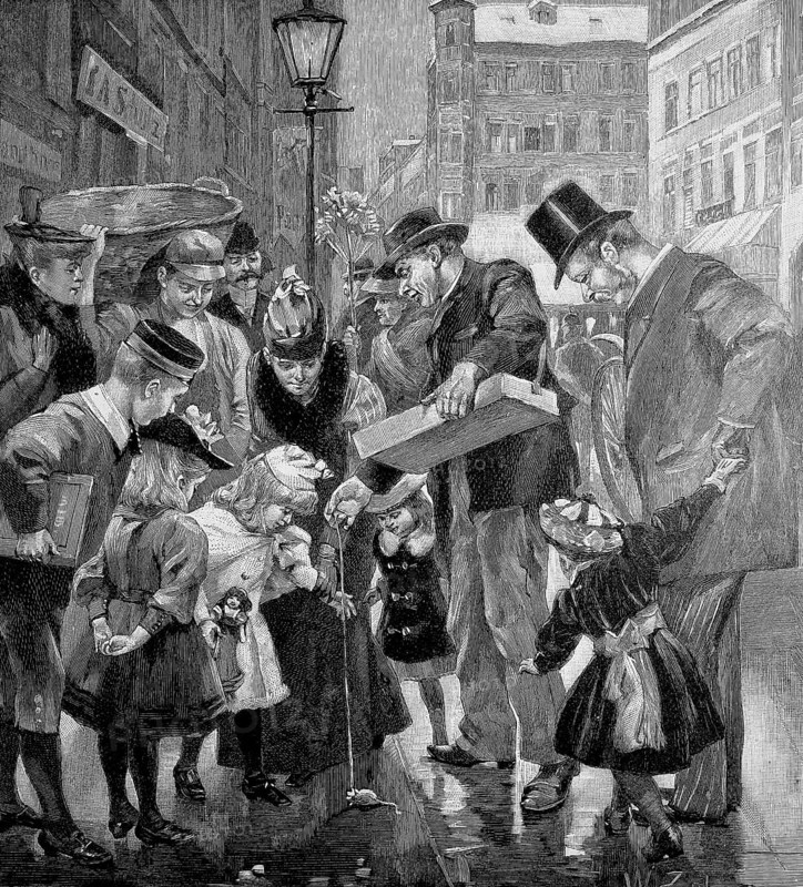 Toy seller in the street life of Berlin, Germany, in 1892, Historical, digital reproduction of an original from the 19th century, Europe