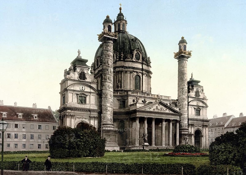 Karlskirche in Vienna, Austria, Historical, digitally restored reproduction from a 19th century original, Record date not stated, Europe