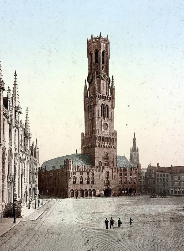 The Belfry on the Great Square in Bruges, Belgium, Historical, digitally restored reproduction from a 19th century original, Record date not stated, Europe