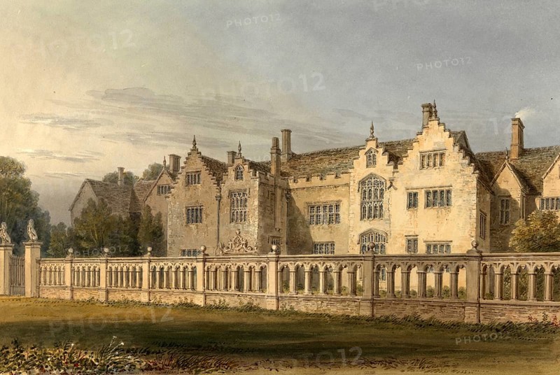 North West View of Harlaxton Manor House, Lincolnshire, England, digitally restored reproduction of a 19th-century original by John Buckler, Record date not stated, North West View of Harlaxton Manor House, digitally restored reproduction of a 19th-century original, Record date not stated