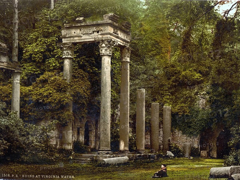 Windsor, Ruinen am Virginia Water, England / Windsor, ruins at Virginia Water, England, Historical, digitally restored reproduction from a 19th century original, 1880, Record date not stated