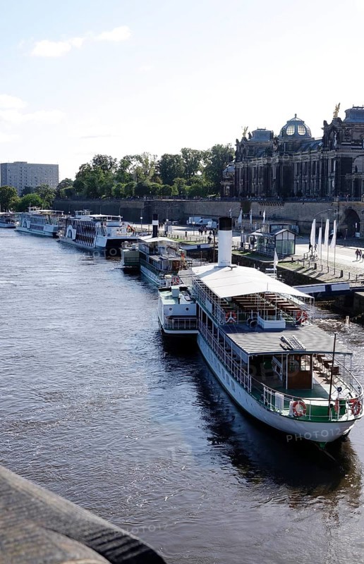 Elbe river cruise Dresden, view to Brühl's Terrace, Dresden, Saxony, Germany, Europe