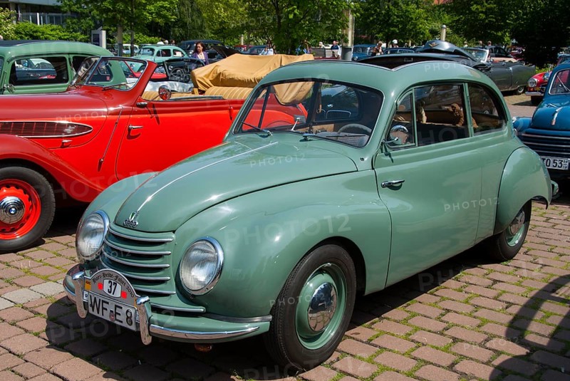 Green compact classic car at nostalgic outdoor car event, classic car, DKW F89, Lower Saxony, Germany, Europe