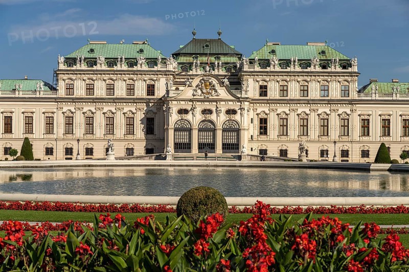 Palace gardens and the Upper Belvedere Palace in Vienna, Austria, Europe