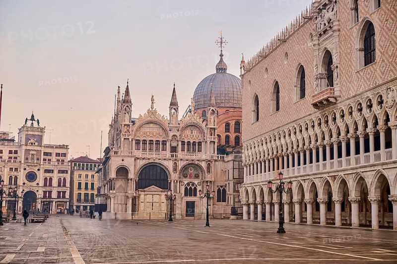 View on doges Place and church 'San Marco' in Venice on a sfoggy morning in winter, Italy, Europe
