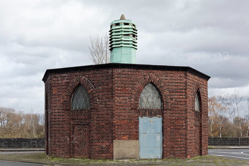 Transformer house of the Cologne gas and electricity works from 1928, octagonal brick building in the Expressionist style, Cologne-Niehl, North Rhine-Westphalia, Germany, Europe