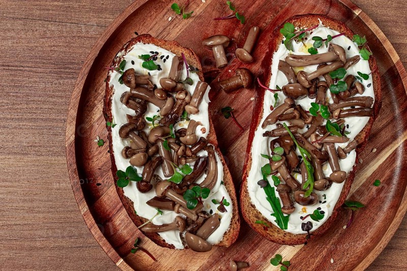 Sandwiches with cream cheese and pickled honeydew, healthy breakfast, homemade