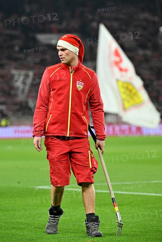 Greenkeeper, gardener, in Father Christmas costume, MHPArena, MHP Arena Stuttgart, Baden-Württemberg, Germany, Europe