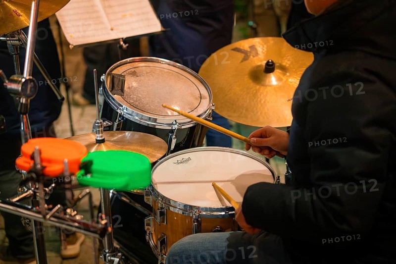 A musician plays drums, focus on the drums, Lichternacht Fest, Nagold, Black Forest, Germany, Europe