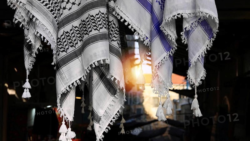 Keffiyeh arab headdress and symbol of Palestinian resistance in Jerusalem market
