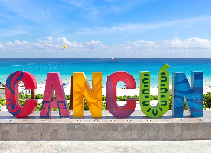 Cancun, Mexico, 20 March, 2020: Playa Delfines (Dolphin Beach) nicknamed El Mirador (The Lookout) – one of the most scenic public beaches in Riviera Maya, Central America