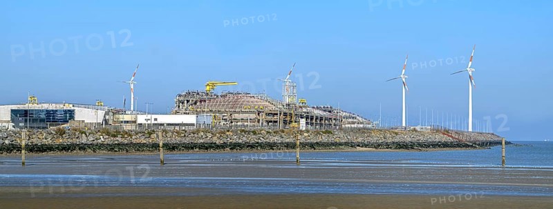 Fluxys Zeebrugge LNG Terminal, liquefied natural gas import terminal in the harbour of Zeebruges seaport, West Flanders, Belgium, Europe