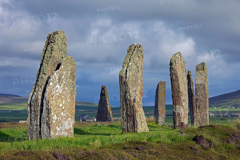 Ring of Brodgar, Brogar, Neolithic henge and stone circle of standing stones near Stromness on Mainland, largest island in Orkney, Scotland, UK
