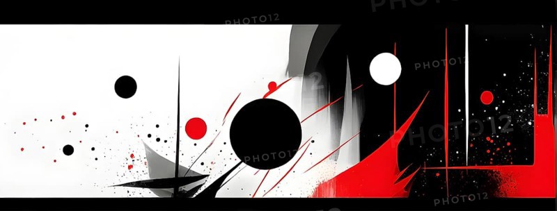 Minimalist illustration featuring abstract geometric shapes with red color accent symbolizing fun and ease, AI generated