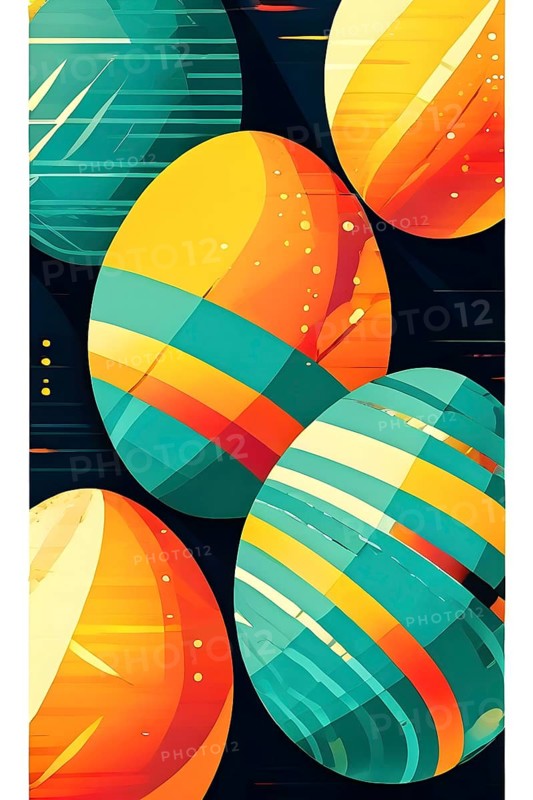 Abstract Easter egg design with geometric patterns, bold colors, and a mix of textures, creating a modern and dynamic look, AI generated