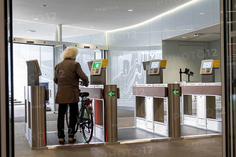 New bicycle car park at Amsterdam Central Station, IJboulevard, space for around 4000 bicycles, digitally monitored, single exit, underground, direct connection to the station, built into the water of the IJ, at the back of the station, Netherlands