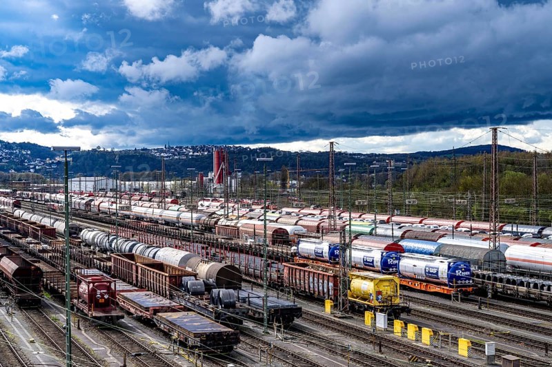 The Hagen-Vorhalle marshalling yard, one of the 9 largest in Germany, is located on the Wuppertal-Dortmund railway line and has 40 directional tracks on which goods trains are assembled, North Rhine-Westphalia, Germany, Europe