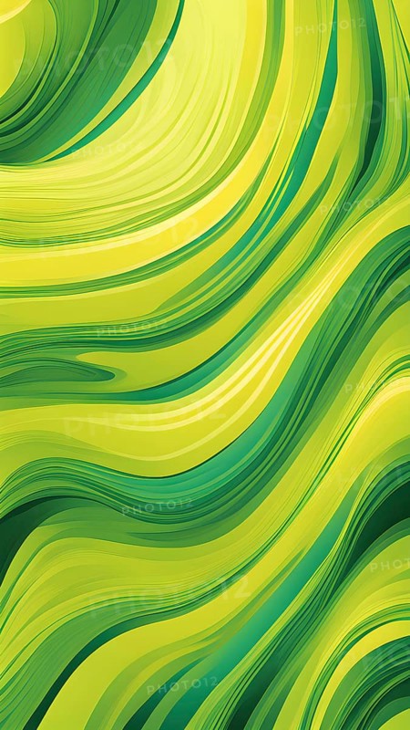Seamless abstract pattern of vector fluid curved lines creating a dynamic ripple effect in vibrant colors of green and yellow, AI generated