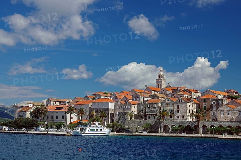 View of the old town centre of Korcula, Adriatic Sea, Marco Polo, Mediterranean Sea, Croatia, Europe