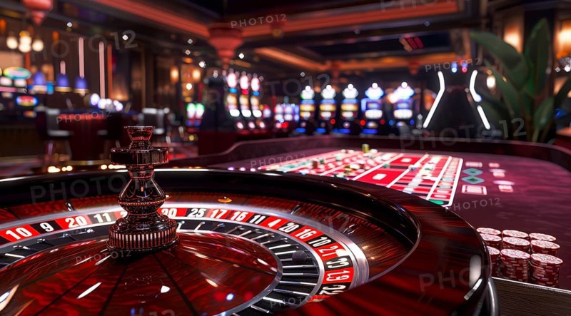 Casino roulette table waiting for and tourist to spend money, AI generated