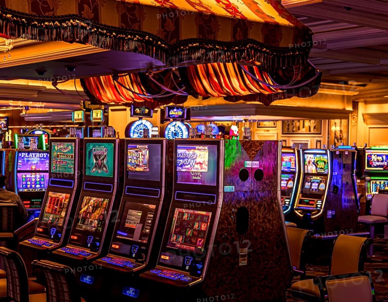 Las Vegas, Nevada, USA-March 10, 2019: Casino machines in the entertainment area at night waiting for gamblers to come, play and bet