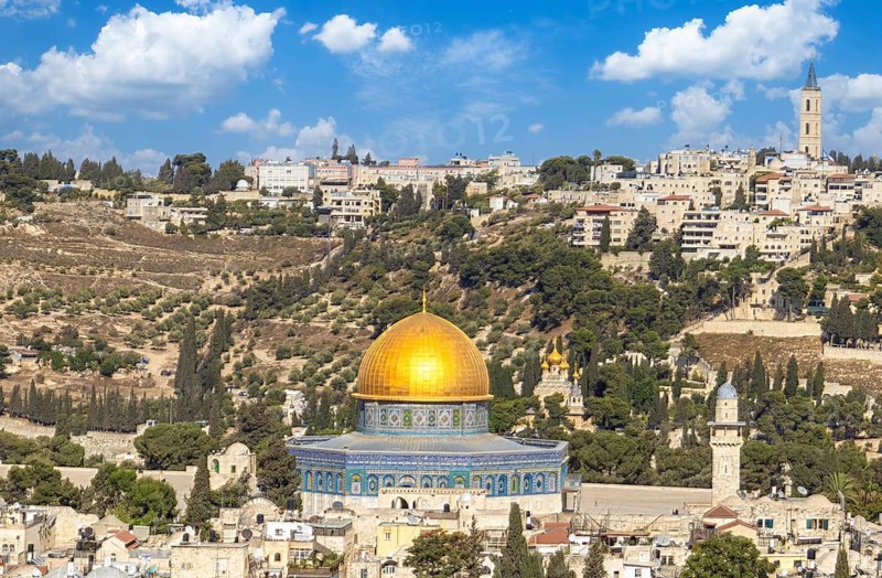 Jerusalem, Islamic shrine Dome of Rock located in the Old City on Temple Mount near Western Wall