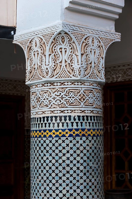 Columns in Riad, Column, traditional, decorated, ornament, decoration, art, construction, building, house, architecture, oriental, arabic, orient, Marrakech, Morocco, Africa