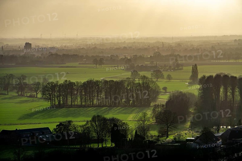 View from the Norddeutschland spoil tip in Neukirchen-Vluyn, a mining spoil tip, today a landscape park, view over the Lower Rhine landscape to the southwest, North Rhine-Westphalia, Germany, Europe