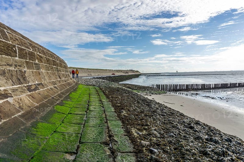 North Sea, Spiekeroog Island, autumn, coastal protection in the west of the island, wall for dune protection, so-called Hessenwand, dune landscape, East Frisian Islands, Lower Saxony, Germany, Europe