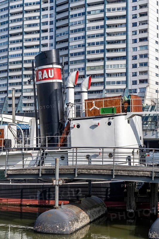 Old harbour, harbour basin, harbour district, museum ships, part of the Harbour Worlds, high-rise buildings at the Columbus Center, in Bremerhaven, Bremen, Germany, Europe