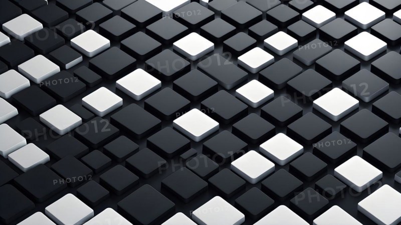 Illustration portraying a flat background fused with a mosaic of black and white squares, AI generated, animation