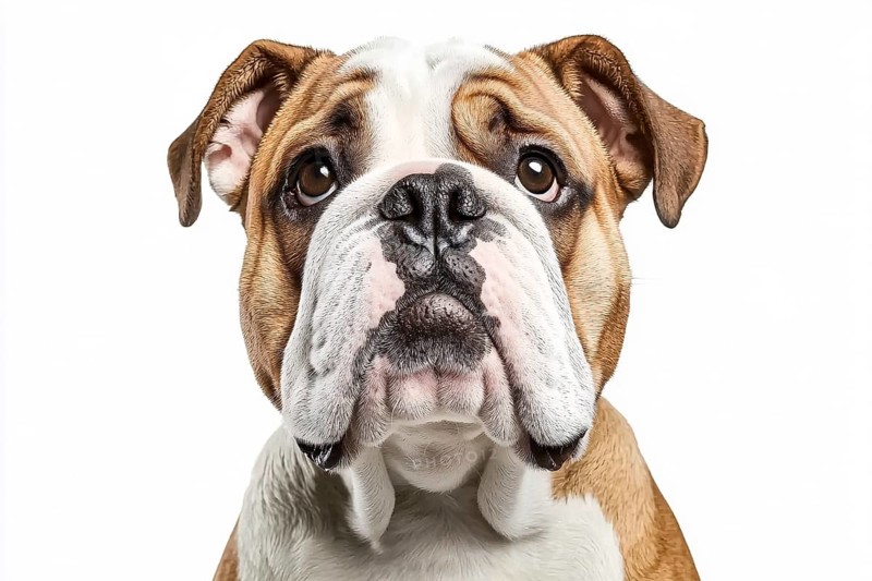 Portrait of English Bulldog dog on white background. Generative AI, AI generated