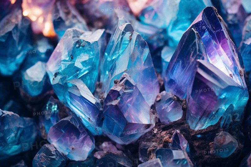 Close up of teal blue and violer crystal. KI generiert, generiert AI generated