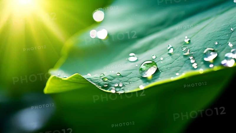 Close up of a lotus leaf showcasing its hydrophobic tendencies repelling water droplets, AI generated
