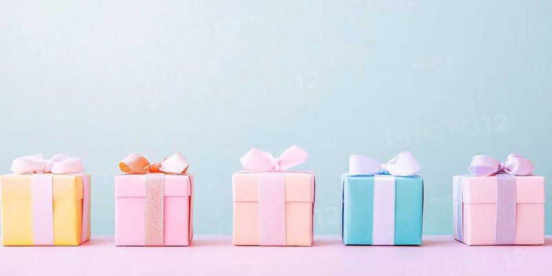 Top view of small gift boxes on pastel blue background. Generative Ai, AI generated