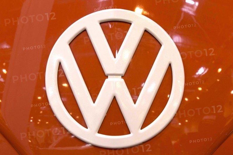 The front of a Volkswagen bus with a large VW logo. Techno Classica is the trade fair for vintage, classic and prestige cars, motorsport, motorbikes, spare parts and restoration, Essen, 27 March 2014, Essen, North Rhine-Westphalia, Germany, Europe