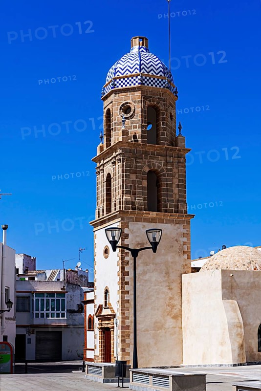 Church tower with round dome, Rota, Andalusia, Spain, Europe