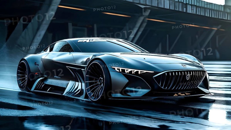 Sportscar with a body design based on the streamlined aerodynamic shape of a shark, AI generated