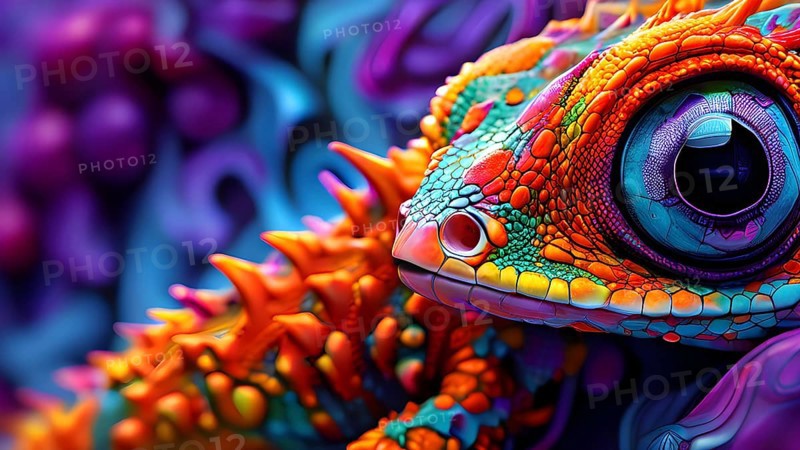 Nano material inspired by gecko feet with intricate patterns and vibrant colors representing adhesive properties, AI generated