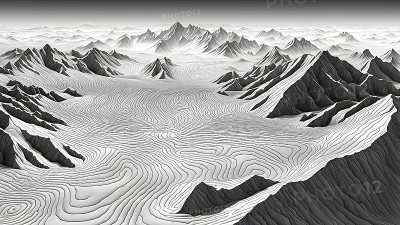 Abstract topographic map contour with complex terrain patterned, AI generated