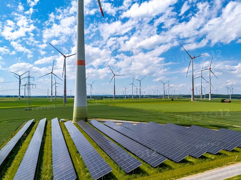 Wind farm near Marsberg, photovoltaic system, utilisation of land for renewable energies, Hochsauerlandkreis, North Rhine-Westphalia, Germany, Europe