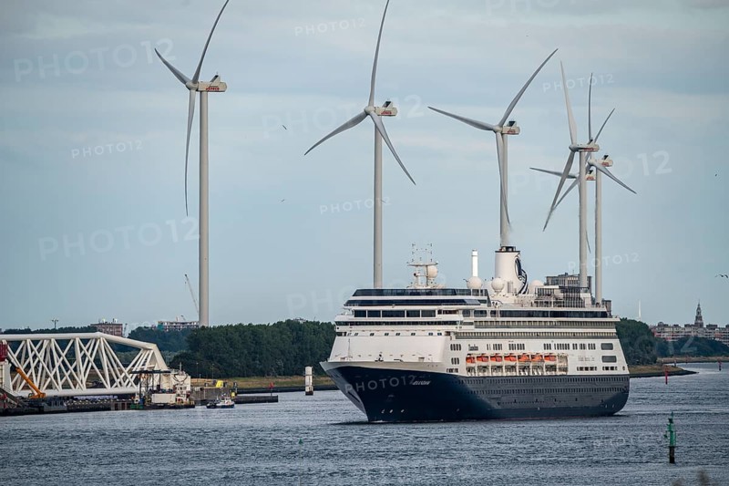 Shipping traffic on the Maas, at Hoek van Holland, cruise ship Zaandam, Holland America Lijn, leaving the harbour