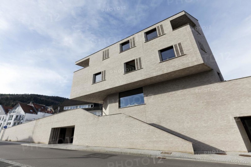 Modern residential and commercial building on Albert-Fraenkel-Platz, spa town of Badenweiler, Black Forest, Markgräflerland, Baden-Württemberg, Germany, Europe