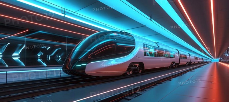 High speed train running between cities carrying passengers and tourists, AI generated