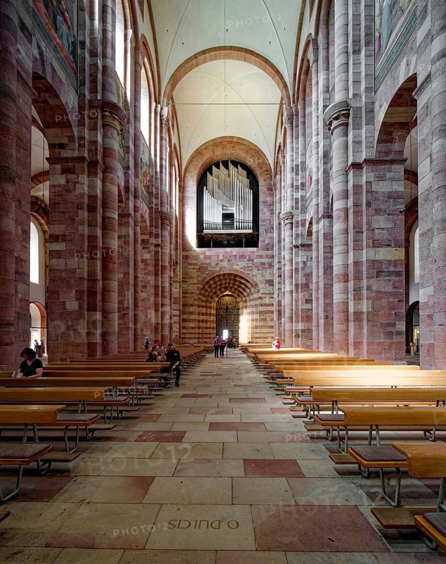 Imperial Cathedral, dThe cathedral of Speyer with the main organ, interior view, Speyer, Rhineland-Palatinate, Germany, Europe