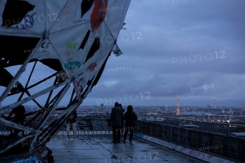 View of the city of Berlin with radio tower and television tower next to a radar dome on the former listening station on the Teufelsberg, Berlin, 22 December 2024